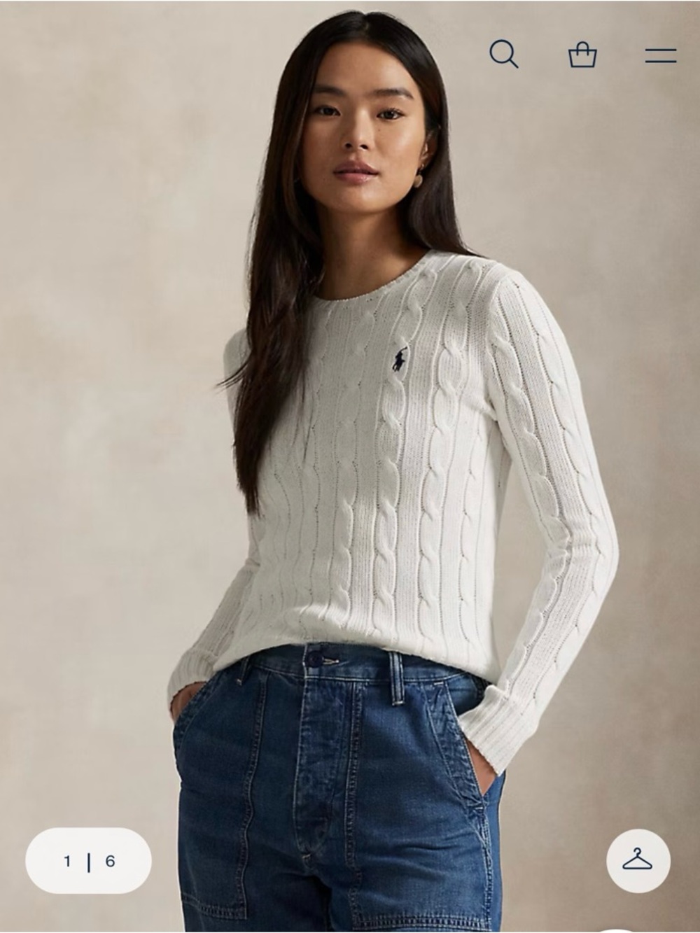 Ralph Lauren white Cable-Knit Crewneck Sweater - Picture 9 of 10
